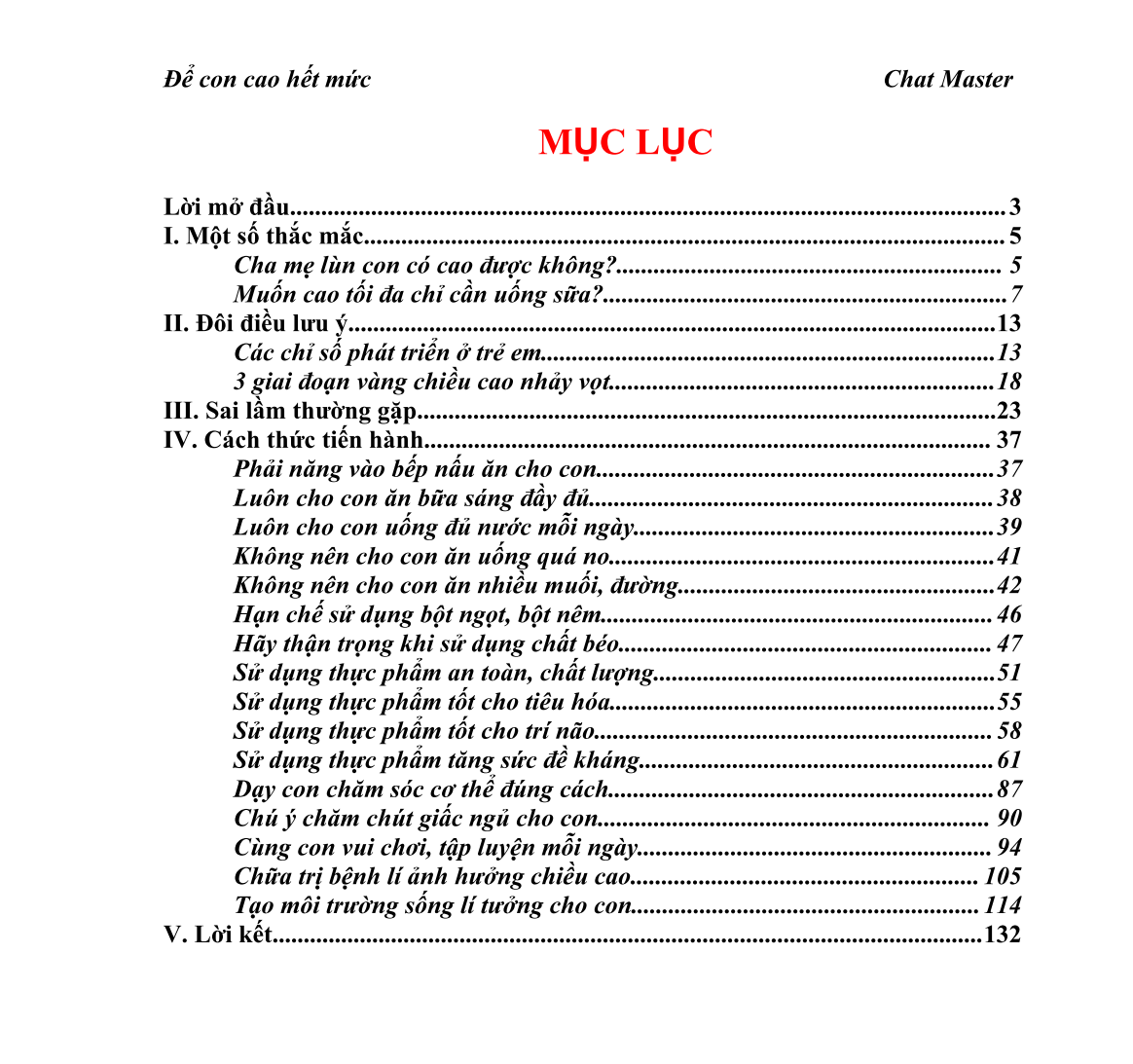 Mục lục sách Để con cao hết mức